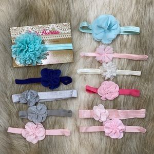 Newborn Infant Baby Flower Headbands Lot Set Soft Elastic